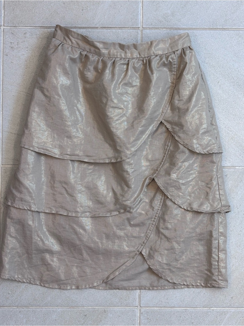 Edmé & Esyllte Tiered Metallic Linen Blend Petal Skirt